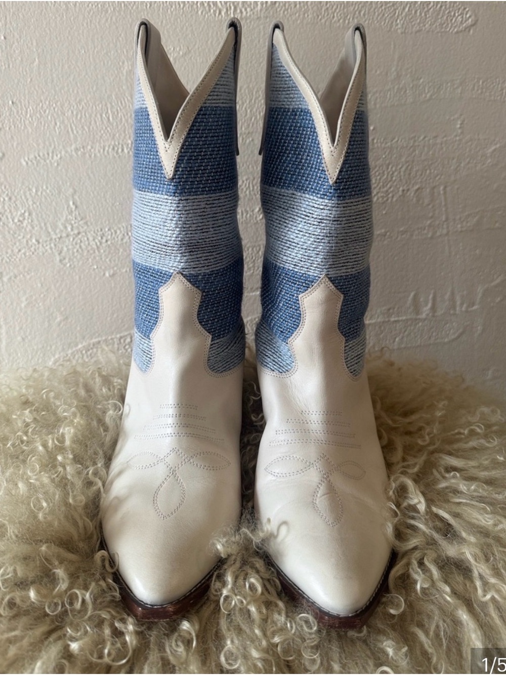 Isabel Marant Women’s White Leather and Denim Western Boot